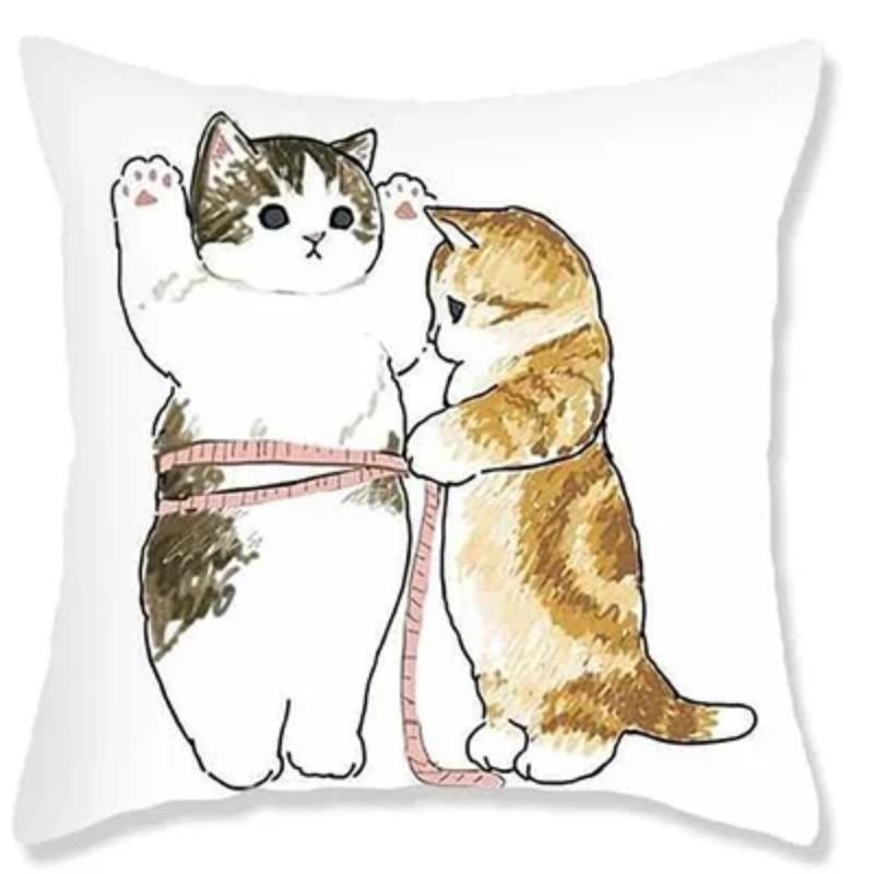 Cute Cat Theme Throw Pillowcase Animal Kitten Pillowcase Soft Short Plush Sofa Decorative Pillowcase with Hidden Zipper