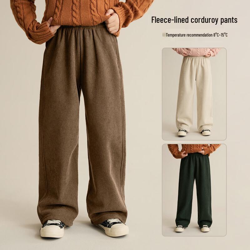 

Kids Thickened Fleece-Lined Straight-Leg Corduroy Pants 170