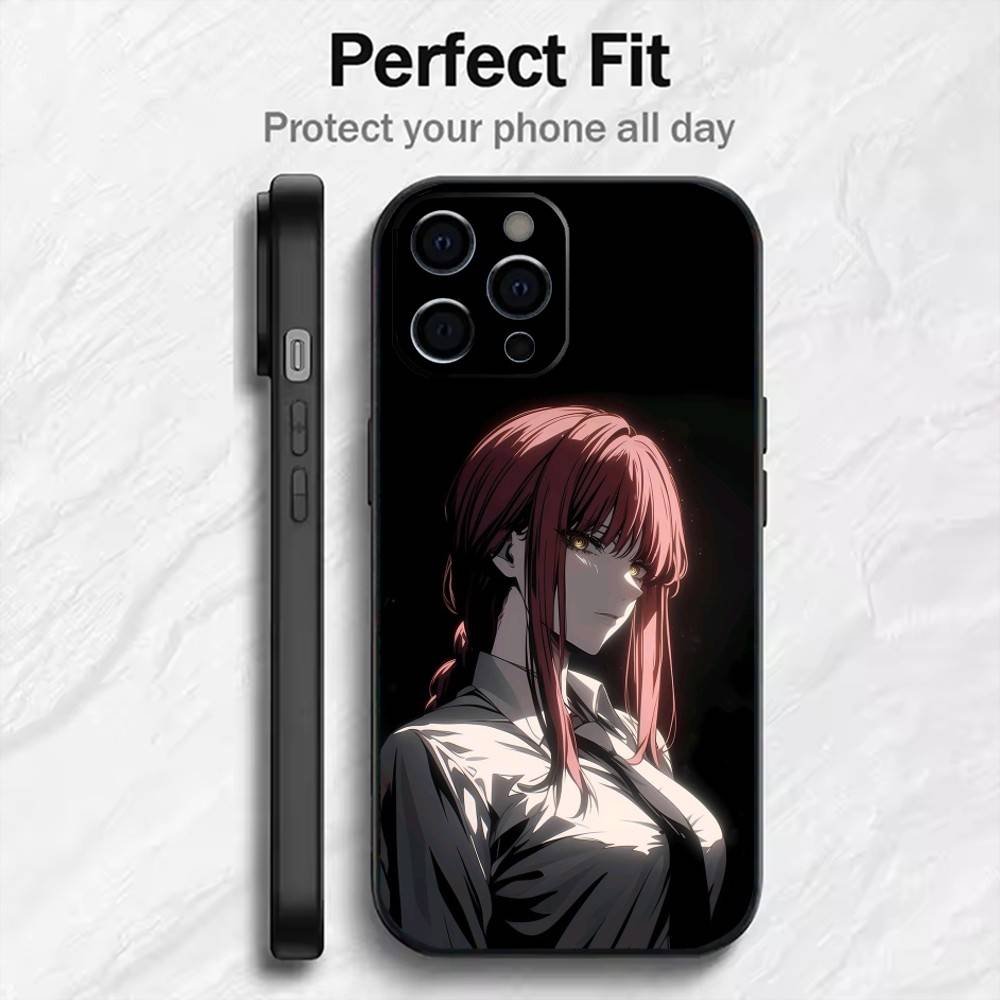 

Аниме C-Человек-бензопила M-Макима Чехол для телефона Для iPhone17,16,15,14,13,12 Plus,Max Мягкий силиконовый Черный чехол iPhone16plus