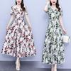 Celebrity style summer floral V-neck dress, high-end temperament female mother dress, waist and thin A-shaped long dress wholesale