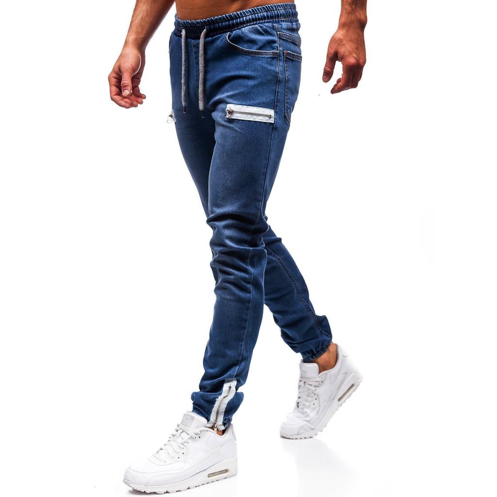 Europäische und amerikanische Herren-Jeans aus Denimstoff, lässig, mit Reißverschluss, Design, Sportjeans für Herren