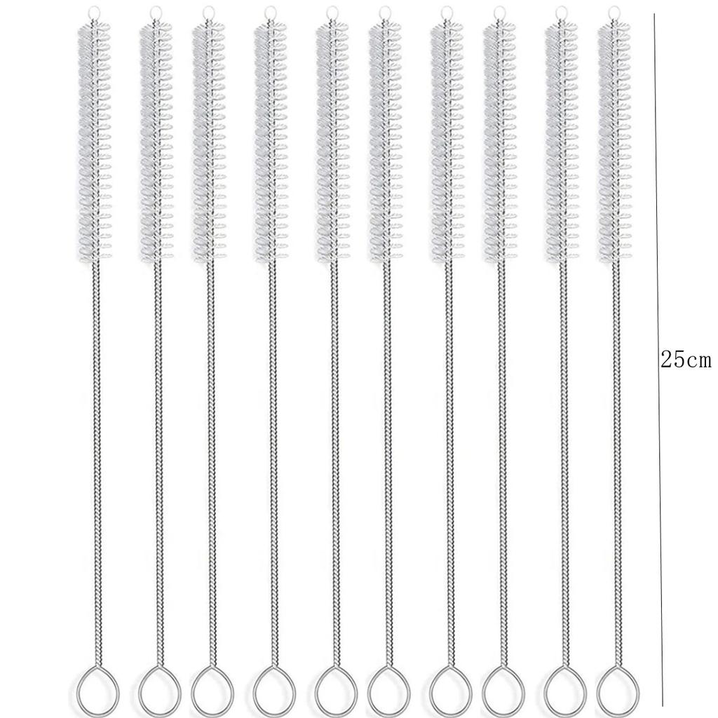 10Pcs/Set 304 Stainless Steel Cleaning Brushes Soft Hair Suction Glass Tube Brushes Tools Drinking Straws Bottle Cleaner Brush