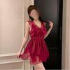 > Polka Dot Mesh Nightgown with Bow Strap - Women's Nightwear Set