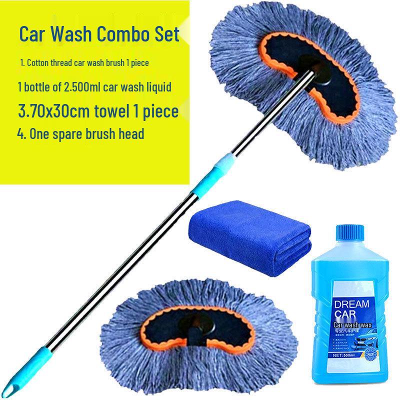 Telescopic Car Wash Mop with Long Handle and Soft Bristle Brush