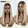 FREEDOM Hair Synthetic Lace Front Wigs For Black Women Straight Bob Wigs 22 inch Easy Wear Ombre Brown Blonde Wig Cosplay Wig