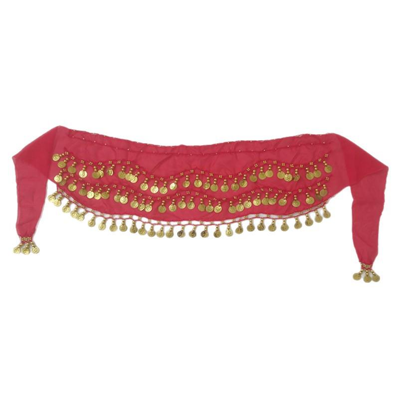 Gold Coin and Sequin Belly Dance Waist Chain and Hip Scarf Costume White with 98 Gold Coins