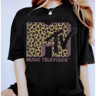 MTV Classic Košile s leopardím vzorem a výrazným logem Hudební televize MTV Logo Tričko Retro Krátký rukáv Trička na léto Unisex Celoroční