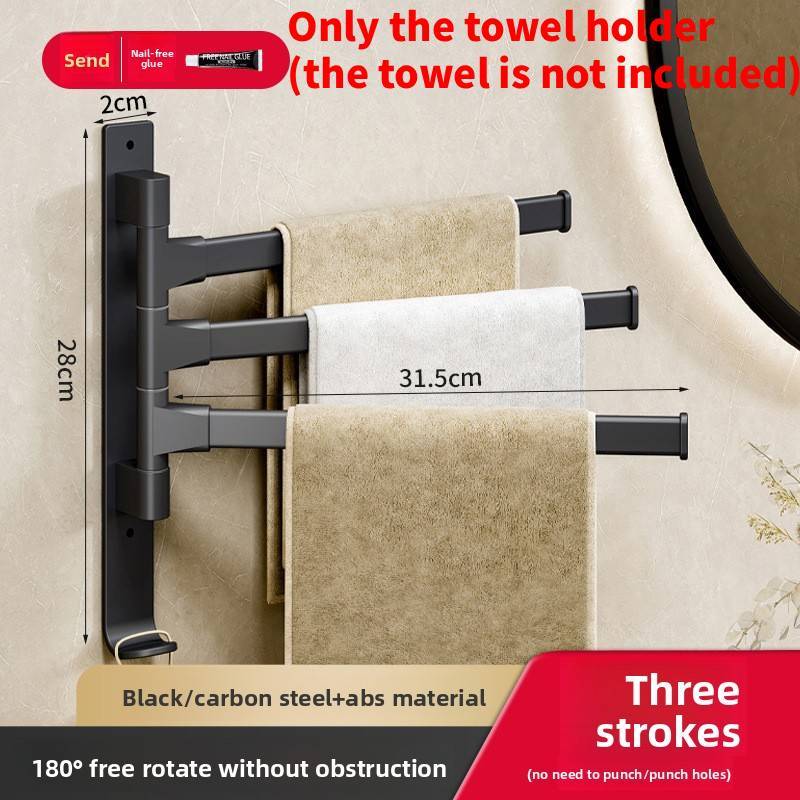 Gunmetal Gray Rotating Towel Rack With Active Hooks For Bathroom Wall Mounting