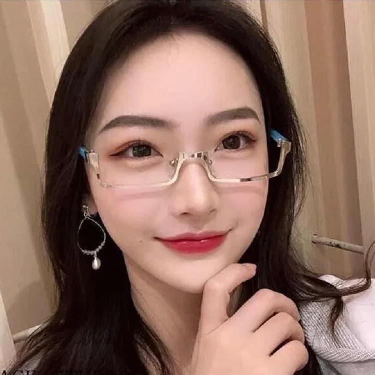 Women s Personality Half Frame Glasses Square Anime Cosplay Eyeglasses Frame No Lenses Lolita y2k Fake Glasses Frames for Women