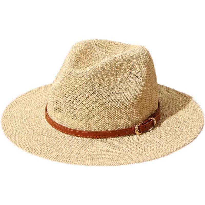 Classic Beige Panama Straw Hat Women's Casual Versatile Wide Brim Straw Hat Men's Summer Top Hat Sun Hat Women's