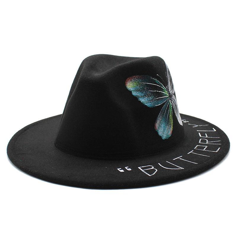 

Hand Painted Animal Flat Brim Top Hat Jazz Hat Couple Woolen Top Hat M（56-58cm）