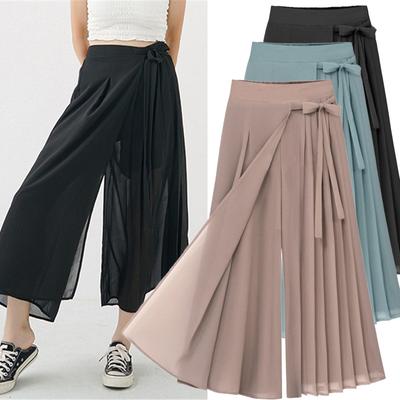 Tooxika New Women's Oversized Casual Wide Leg Pants, Chiffon Pleated Long Pants, Solid Color Pants Skirt