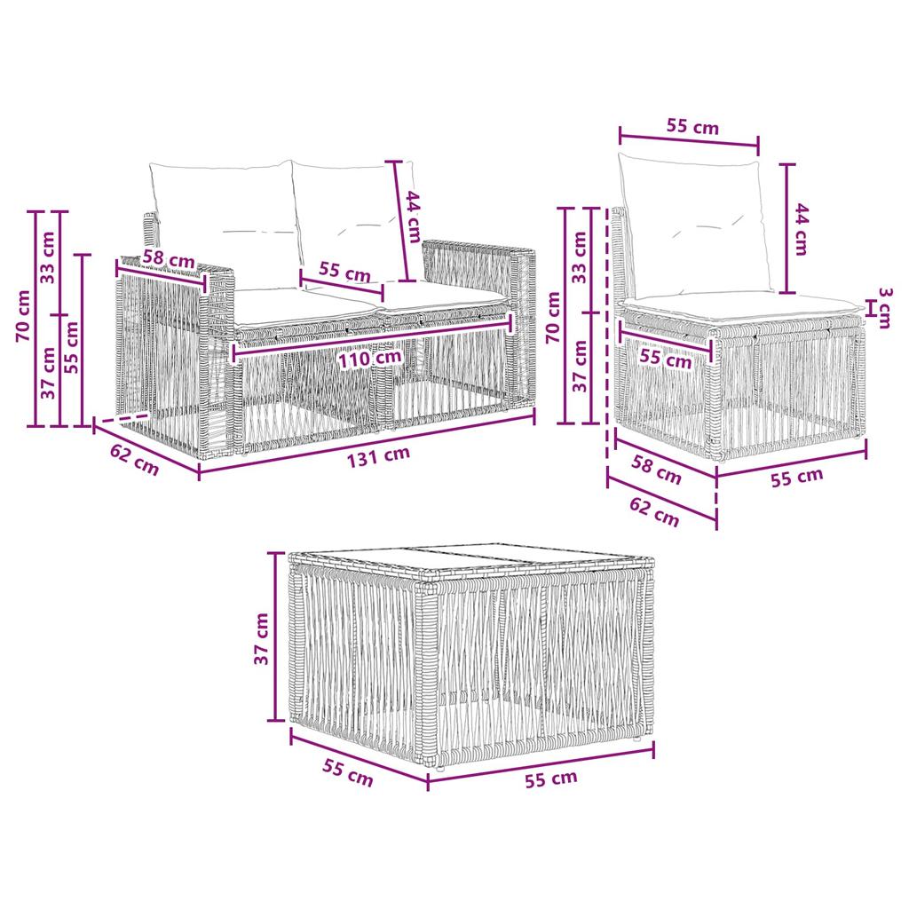 6 Piece Black Poly Rattan Garden Sofa Set