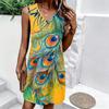 Plus Size V Neck Sleeveless Dress Cloud Wrapped Mountain Waterfall Print For Remote Scenic Travel