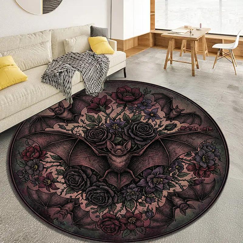 Bat Retro Round Area Rug,Carpet Rug for Living Room Bedroom Sofa Playroom Decor,Non-slip Floor Mat100