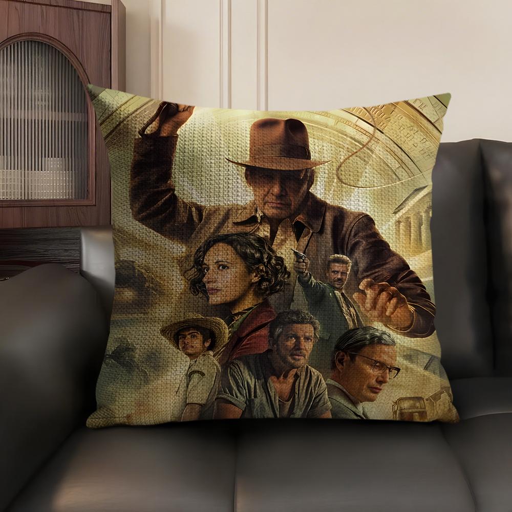 Movie I-Indiana J-Jones Cushion Cover Natural Linen Organic Fabric Double-Sided Printing Sofa Home Decor Gift Pillow Case