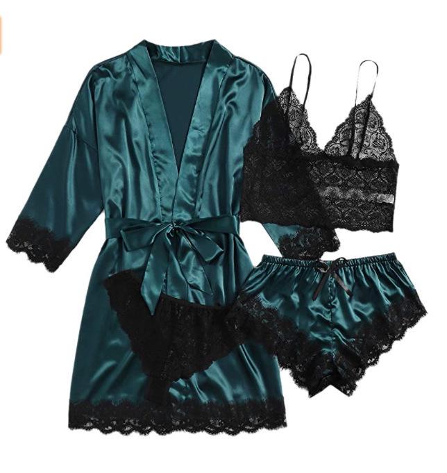Übergröße Europäischer & Amerikanischer Damen Spitzen-Pyjama- & Lingerie-Set
