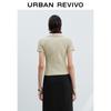 UR 2025 Autumn Women's Pleated Slim Lapel T-shirt