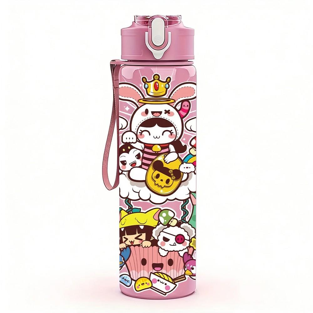 1PC Funny Bunny Character 750ml Color Plastic Sports Water Bottle Leakproof Flip Straw Lid Suitable for Sports Office Home Use