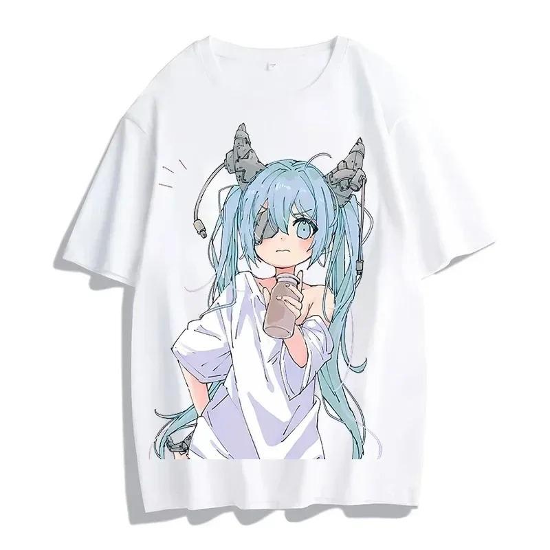 Ladies Summer Cotton T-Shirt MIKU Kawaii Beautiful Cute Graphic T-Shirt Y2K Short Sleeve Japanese Harajuku Girl Anime T-Shirt