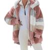 Marke Damen Herbst und Winter Plüschjacke Lose langärmelige Farbblock-Kapuzen-Reißverschlussjacke