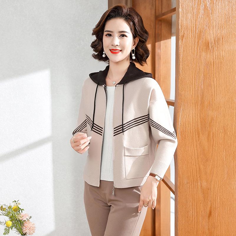 Mom's Stylish 2023 Knit Hooded Cardigan Jacket for Middle-Aged & Elderly Women