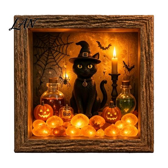 Small Halloween Figures Lighted Frame Ornaments, Light Up Shadow Box, Warm Festive Party Supplies Atmosphere LED Lights for Home Living Room