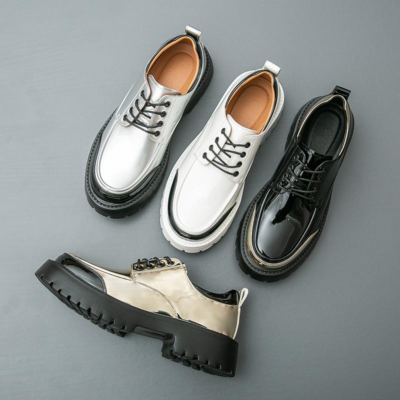 Fashion Men Fashion Height-increasing Derby Shoes American Casual Thick-soled Anti-slip Business Brand Leather Shoes Social Shoes Men