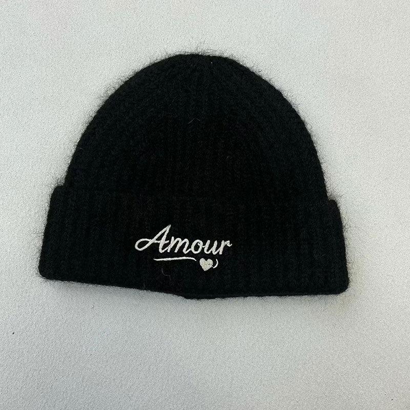 Autumn and winter original new letter embroidery knitted hat to keep warm and show the face, small ear protectors and versatile wool hat