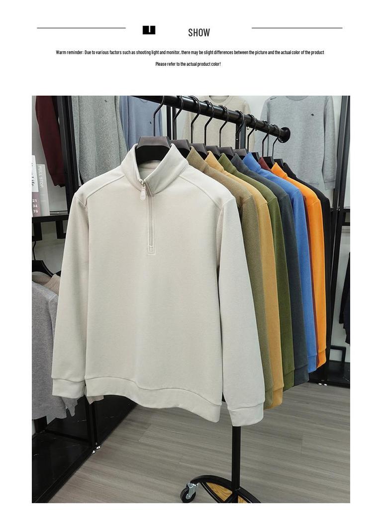 Men's Double-Sided Fleece Half-Zip Hoodie, Stand Collar, Solid Color, Autumn/Winter Fashion, Casual & Warm Top.