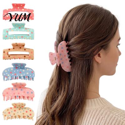 Matte Shark Clips for Women Colorful Polka Dot Hair Claw Clip Women, Sweet Macaron Style Non-slip Stylish Grips Commuting Gripper Thick Hair,