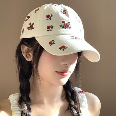 Sweet Style Embroidered Baseball Cap Breathable Baseball Hat Retro Sun Protection Cap  Women