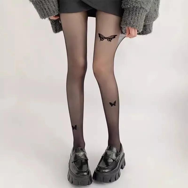 Nové sexy dámské punčochové kalhoty Punčochové kalhoty s potiskem motýla Vysoké punčochy Punčochové kalhoty Spodní prádlo Punčochové zboží Tenké nylonové punčochy Tělové punčochy