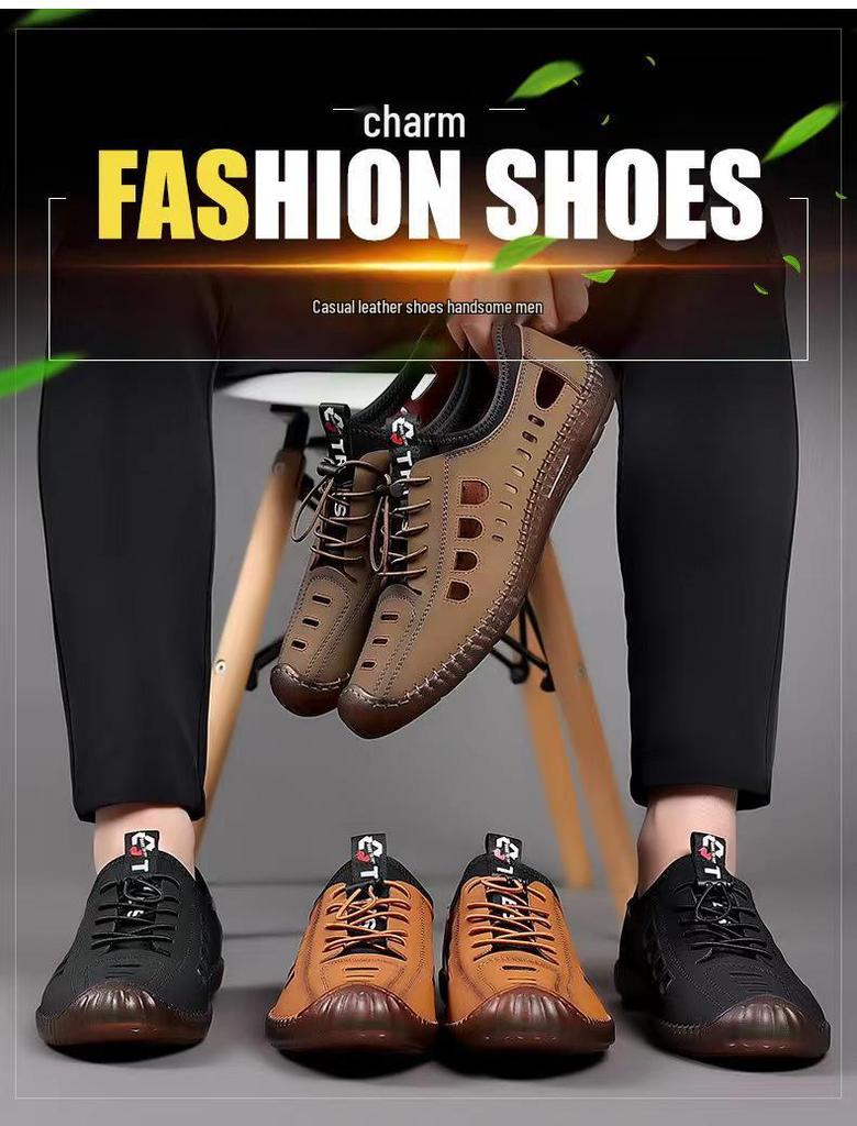 Men's Summer Breathable Leather Sandals - Lightweight, Soft Sole, Versatile Casual Shoes for Fashionable Comfort