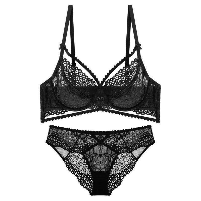 New pure desire wind lace with steel ring upper support underwear set sexy hollow small chest not empty cup gathering bra cover