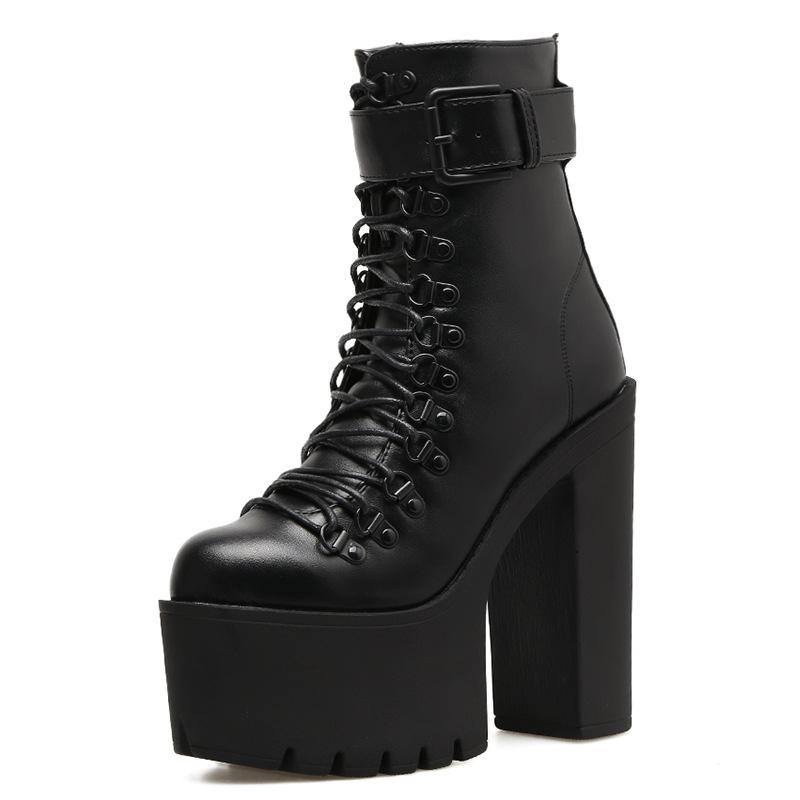 

Ненавидьте небо высокие женские сапоги верхние высокие каблуки черные платформы голые сапоги толстый каблук короткие сапоги на шнуровке зимние 52-1 35 чёрный