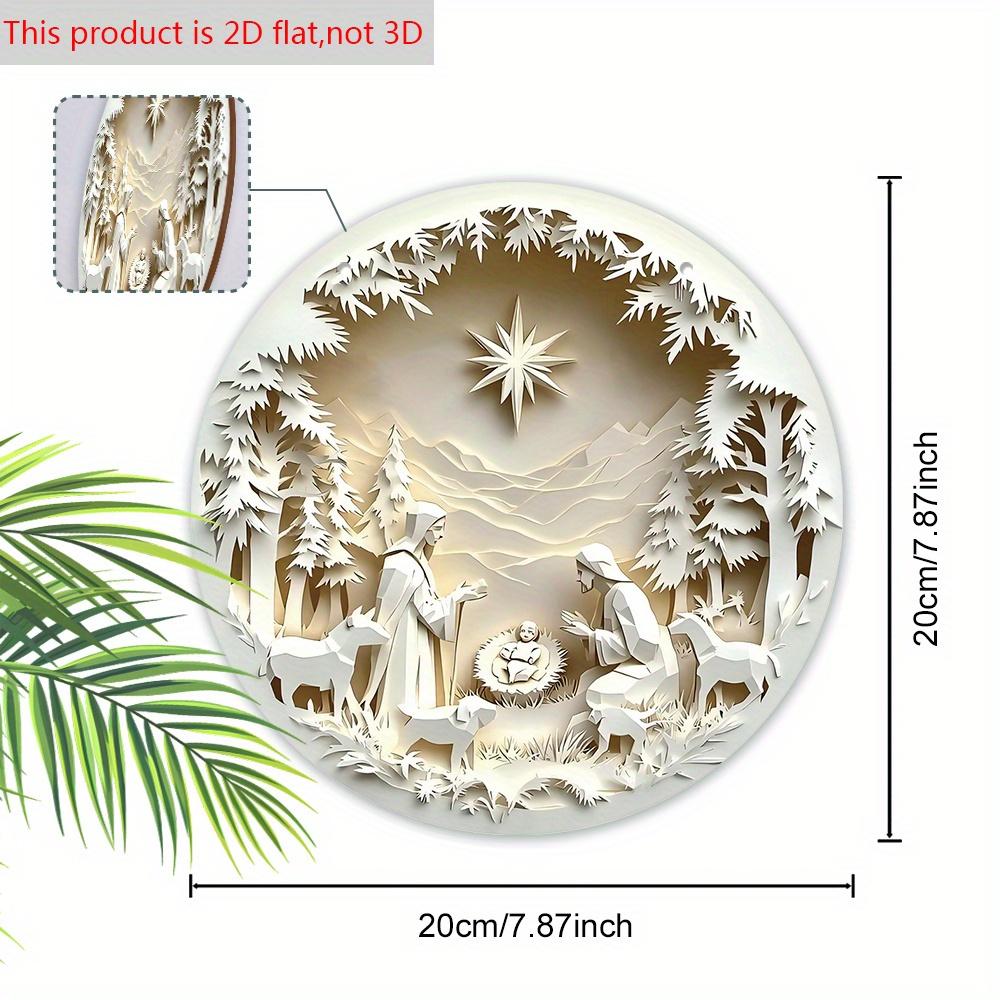 5 Stück Krippenszene Holzschild 2D Flachrelief-Effekt von Jesus verfolgt das verlorene Lamm Rundes Schild für Haustür Wandbehang Dekor Ideales Weihnachten