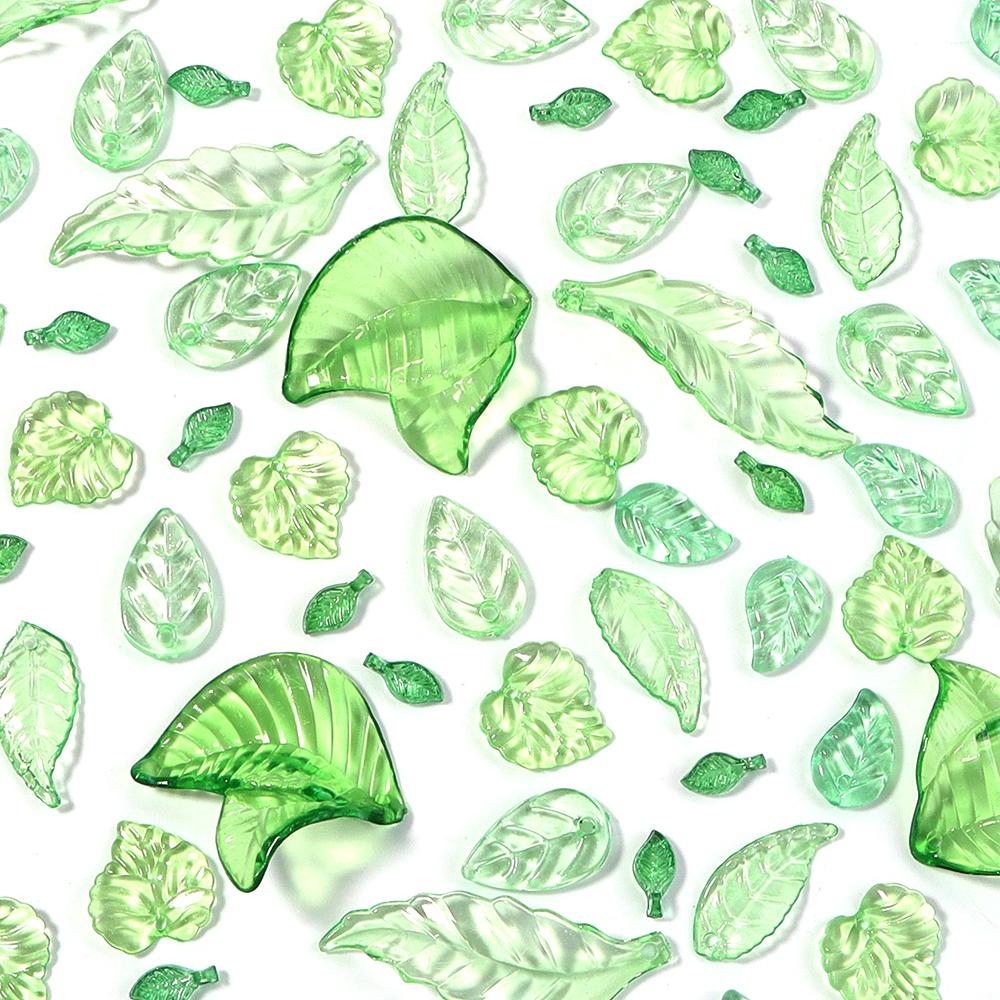 20-200pcs/lot Transparent Green Leaves Beads Loose Acrylic Charms Beads For DIY Pendant Earrings Necklace Jewelry Accessories