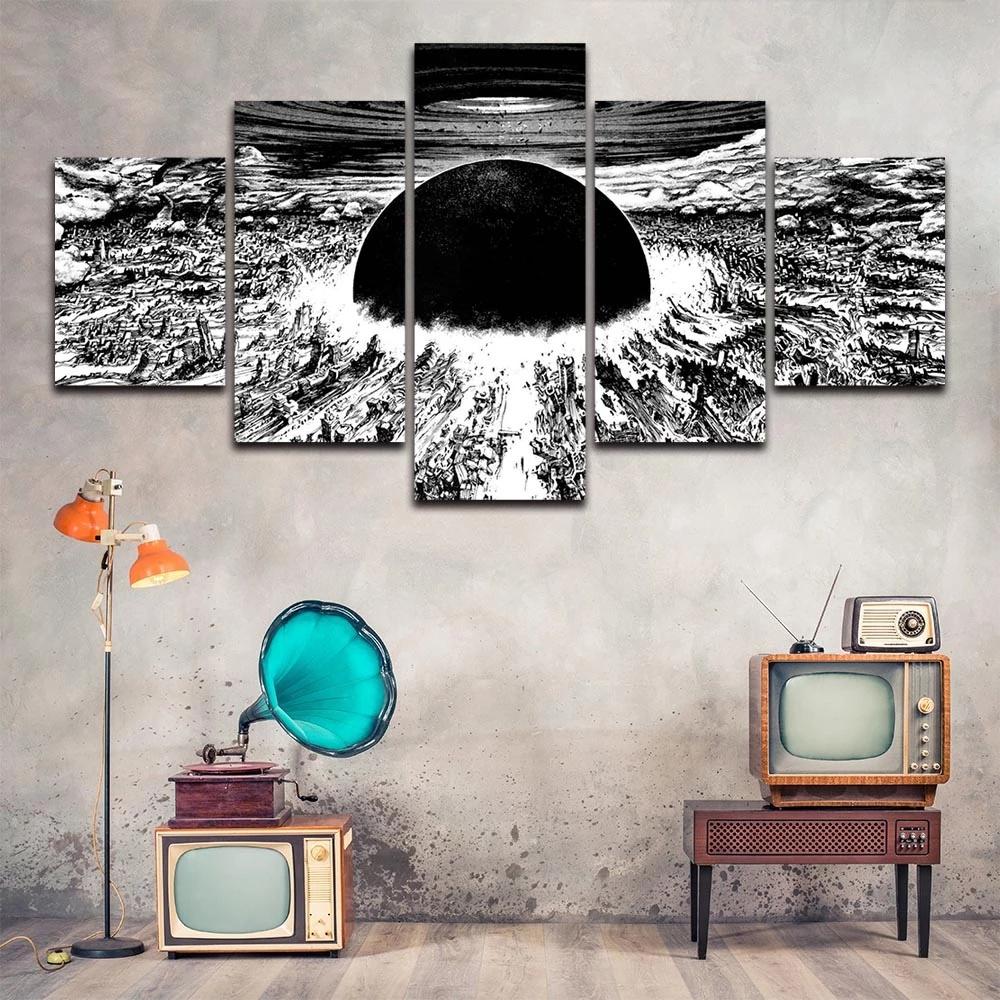 Salon Décoration Intérieure Murale 5 Pièces Gris Noir Œuvre d'Art Abstraite Moderne Impressions HD Affiche Modulaire Sans Cadre Peinture sur Toile