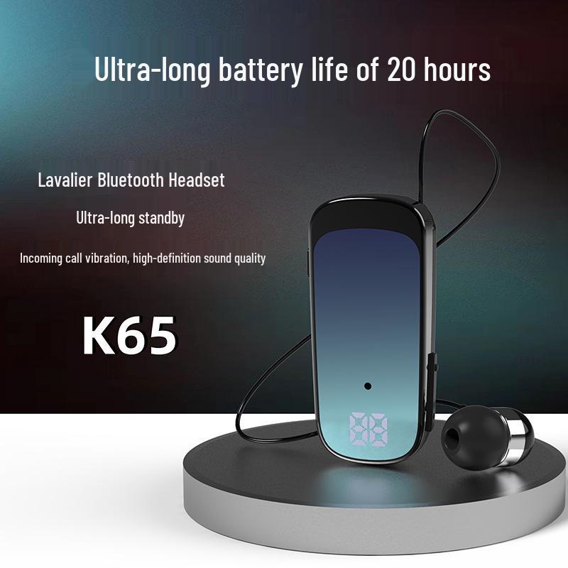 K65 Single-Ear Clip-On Bluetooth Sports Headset: Retractable, Noise-Canceling, Long Standby, Call Vibration.