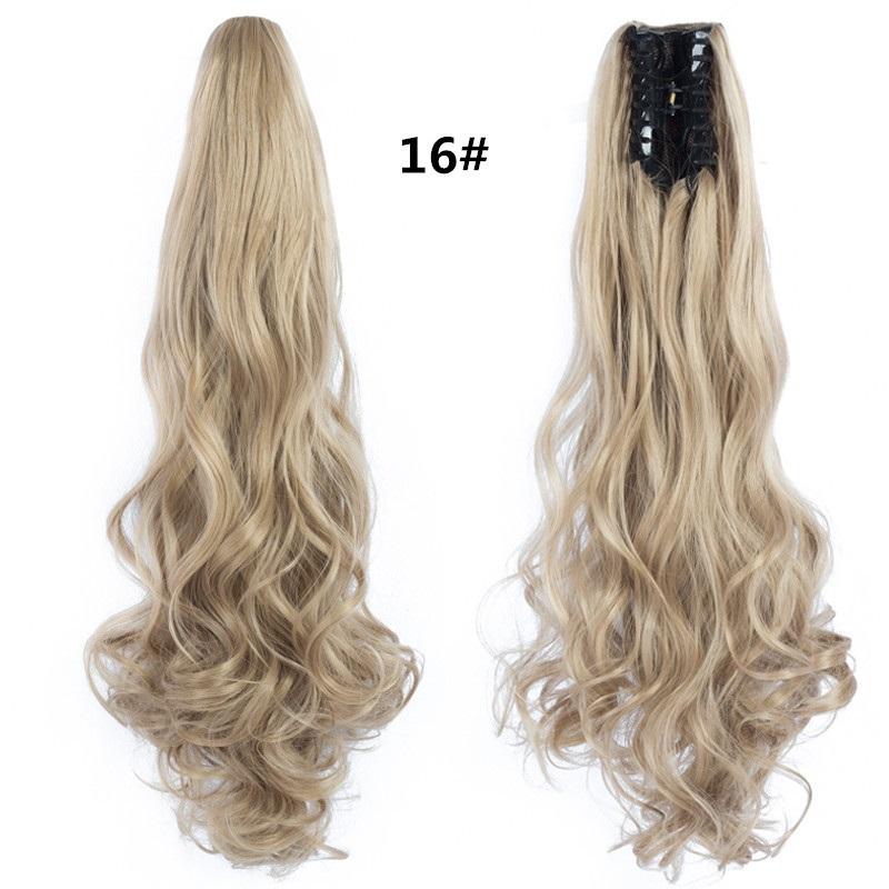 

22-дюймовые синтетические длинные волнистые вьющиеся волосы для наращивания хвоста с когтями, черный, коричневый, красный шиньон для женщин