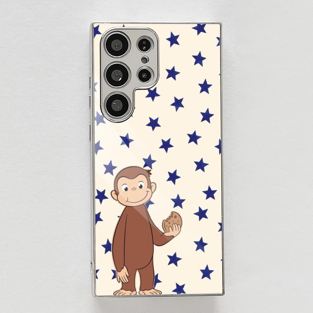 Y2K Curious George Phone Case For Samsung Galaxy S25 S24 S23 Ultra Metal Frame Case Slim Shockproof Cover Durable