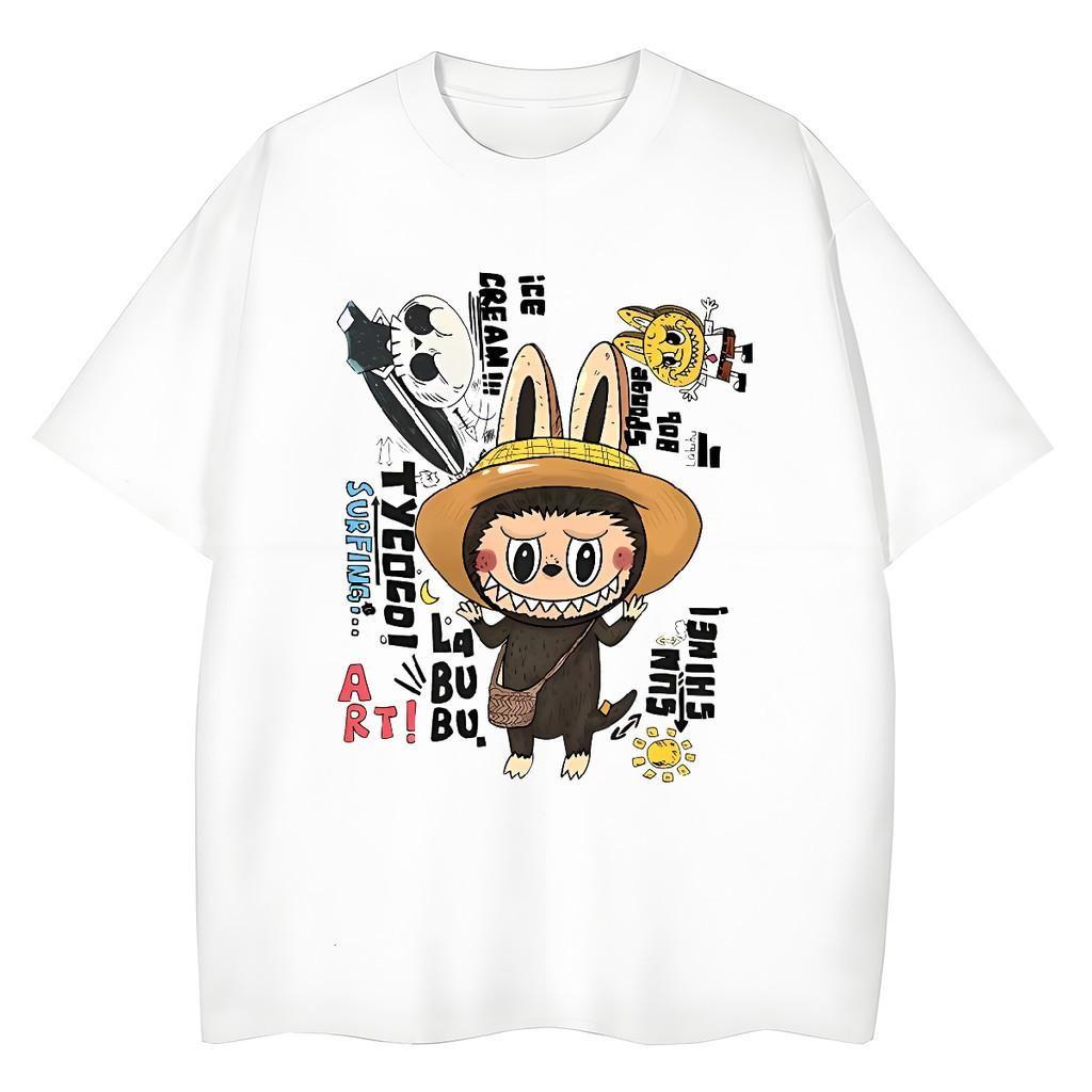 Labubu Printed T-shirt Short-sleeved Cute Cartoon Loose Men's and Women's Tops