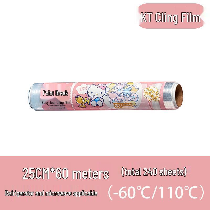 Hello Kitty PE Cling Film: Economical, Tear-Off Roll for Kitchen & Microwave Use - No Knife Needed, Small Size.