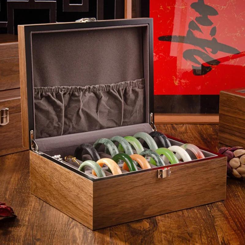 Large Walnut Wood Bracelet Storage Box Vintage Luxury Showcase Bracelets Holder Transparent Display Women Jewelery  Ornament Organizer Casket Supplies