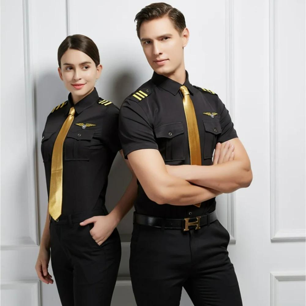 Nieuwe Collectie Vliegtuig Kapitein Uniform Luchtpiloot Kracht Vliegpak KTV Halloween Cosplay Verkleed Zomer Man Vrouw Shirt Jurk