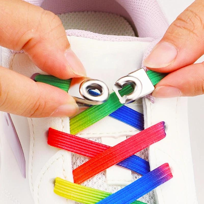 NEW Colourful Elastic Laces Sneakers Lock No Tie Shoelaces Kids Adult 8mm Wide Flat Shoelace Without Ties Shoes Accessories