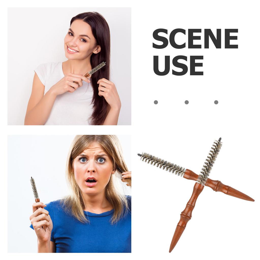 2Pcs Spiral Mini Curling Roll Comb Small Wooden Handle Anti-Static Boar Bristle Brush Hair Styling Blow Drying Curl Tool