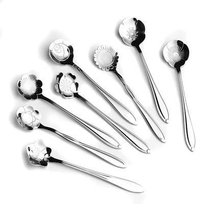 Set Cucchiaini da Fiori Piccolo Cucchiaino da Tè Cucchiaino da Caffè Carino Cucchiaio da Dessert per Gelato Argento Oro Cucchiaio in Acciaio Inossidabile per Caffè Tè