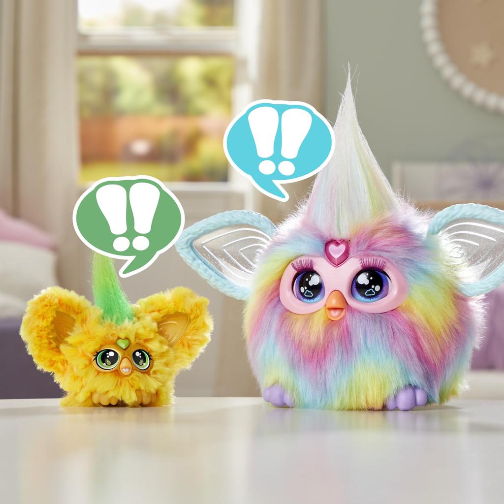 Hasbro Furby Furblets Hoolaa Ananas Mini Furby język elektryczny pluszowy dla wieku 6 i zielony oryginalny produkt Przyjaciel, 45+ dźwięków, tylko, zabawka, w górę,